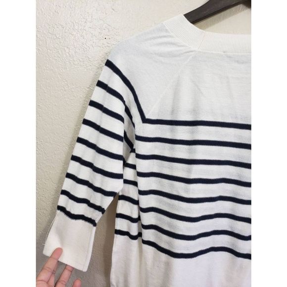 Loft Cotton White Black Crewneck Sweater size S - Picture 5 of 10